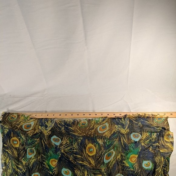 Cynthia Rowley Peacock Print Scarf Fringed Hem Loose Lightweight Fall Woven Bird - Picture 6 of 9